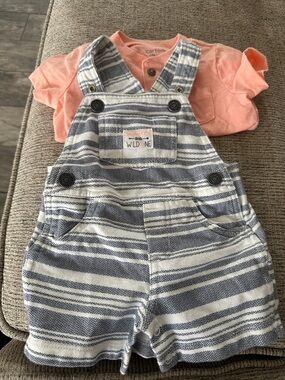 Striped Blue and White Kids Short Overalls